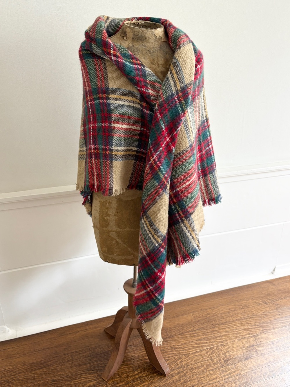 Altar'd State Plaid Wrap Scarf - Large Fringe Red, Green, and Cream - Picture 2 of 13